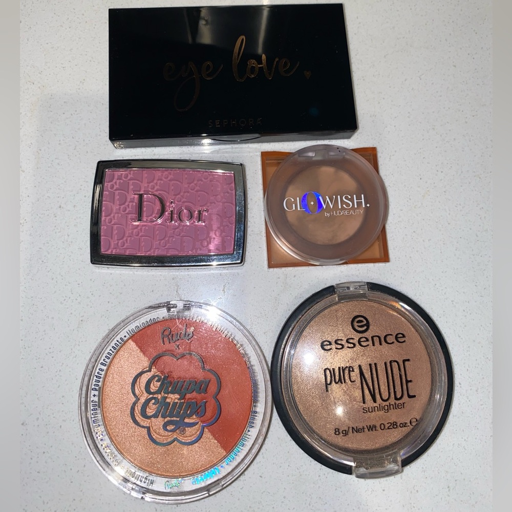 Dior Backstage blush, Huda beauty, Essence, Sephora, Rude cosmetics makeup lot